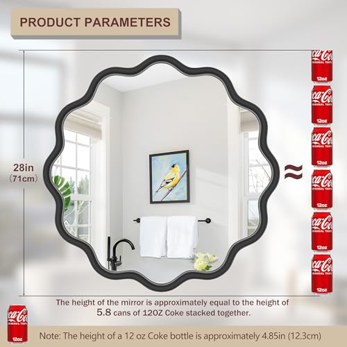 Black Round Mirror 28 Inch Wavy Bathroom Vanity Mirror Gold Frame Modern Wall Mirror Decorative Wall