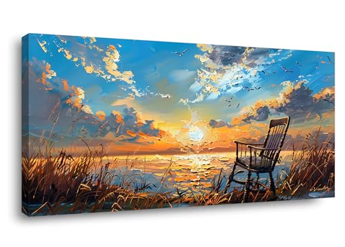 Canvas Prints Wall Art Sunset Ocean Beach Pictures Photo nature landscape Paintings for Living Room Bedroom Home Decorations Modern Stretched and Framed Seascape Waves Landscape Artwork