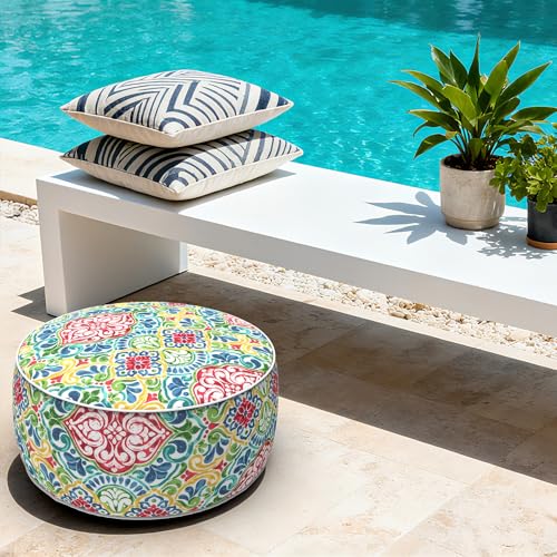 Indoor Outdoor Inflatable Ottoman with Handle D21 x H9 Inch