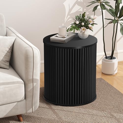 Fluted Round Side Table with Storage