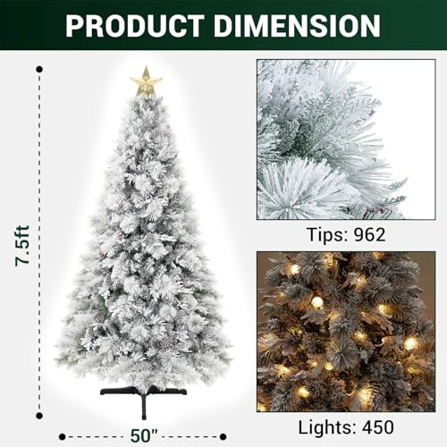 Darla 7.5ft Snow Flocked Rotating Christmas Tree with Star Projector