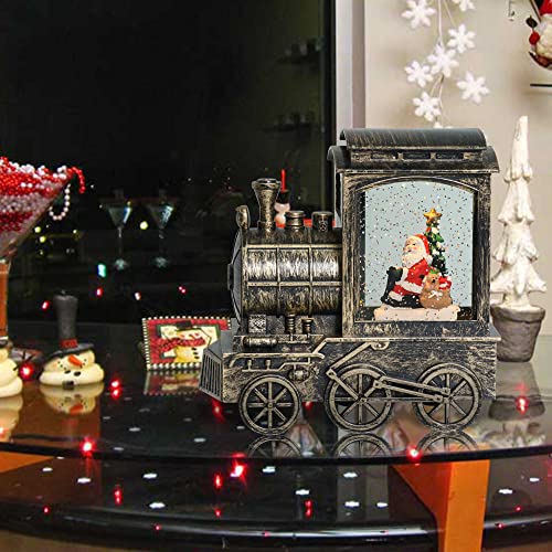 Christmas Snow Globe Lantern Train Water Swirling Glitter with 6H Timer