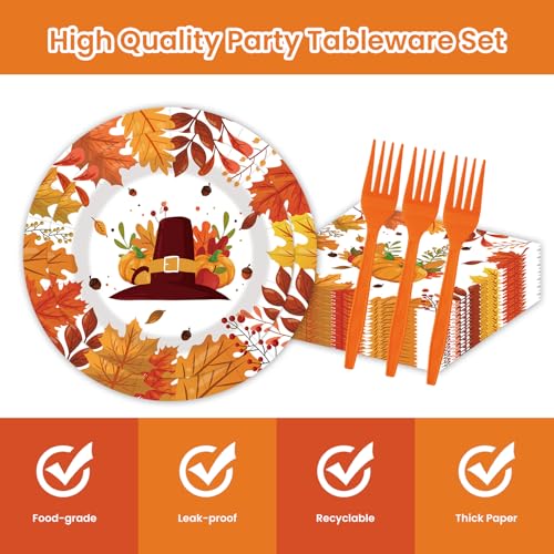 Fall Paper Plates 50 Pack Thanksgiving Day Party Dessert Plates (50 Count)