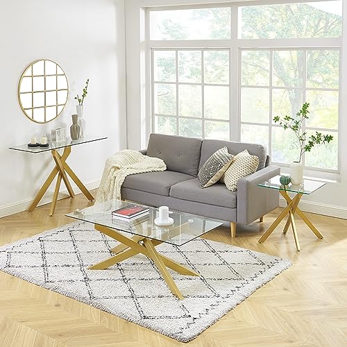 Gold Square Glass Side & End Table with Tempered Glass Top and Metal Tubular Legs