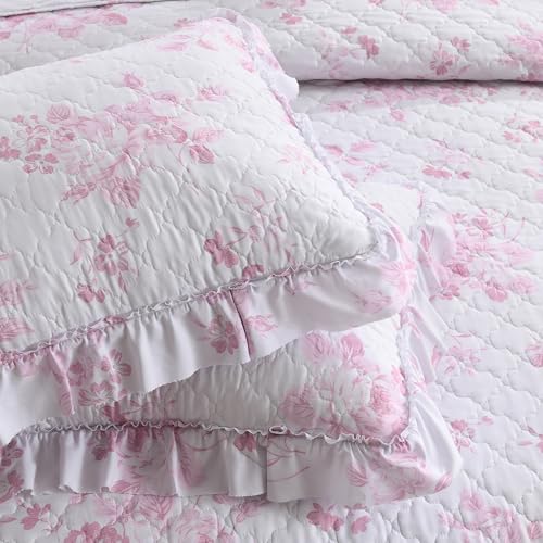 Pink Ruffled Quilt Twin Size with 1 Pillow Sham