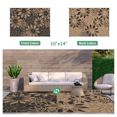 Outdoor Rug Waterproof Plastic Rugs 10'x14' for Camping Black