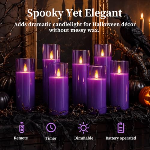 Purple Flameless LED Pillar Candles (9 Count)