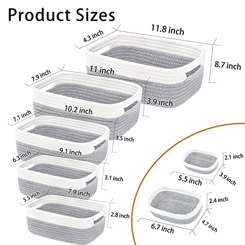 7 Piece Cotton Rope Woven Basket Set