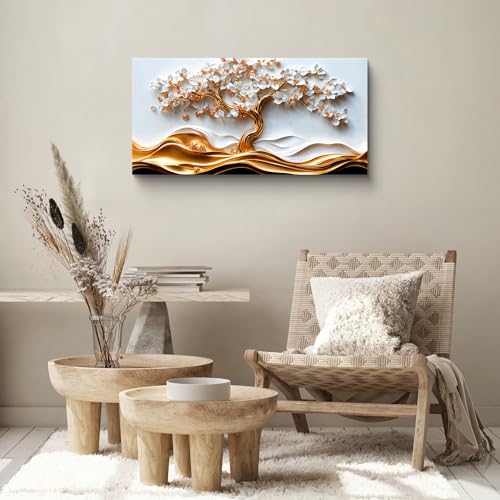 White Flower Wall Art Gold Tree Of Life Wall Art Prints 20 * 40 Inch