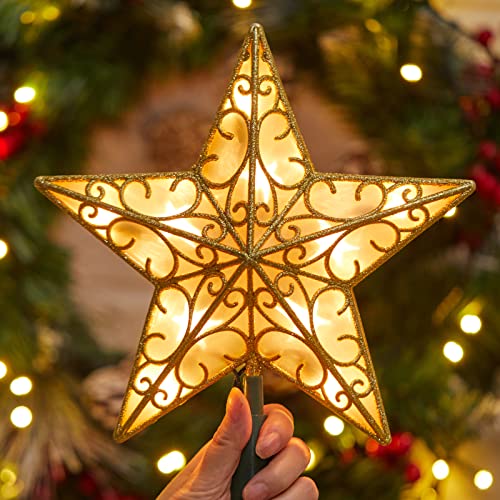 Christmas Tree Topper Star Gold Glitter Plug in 3D Star Tree Topper Lighted