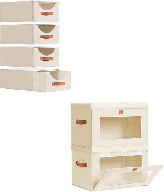 4 Pack Stackable Storage Drawers And Homsorout 2 Pack Large Collapsible Storage Bins with Drawers