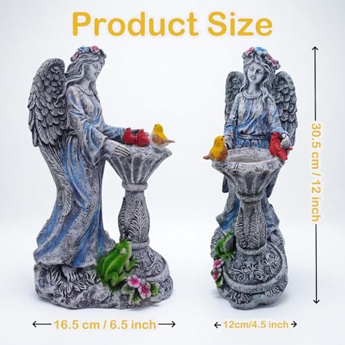 Solar Outdoor Garden Decor Angel Statue Light with Color Changing Birdbath