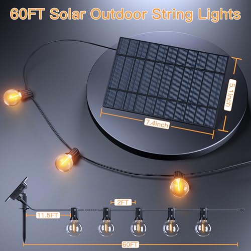 60FT 27 Bulbs Solar String Lights Outdoor Waterproof with Remote (60 Foot)