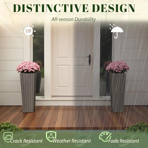 23.5" Front Porch Resin Rattan Tall Planters 2 Pack (2 Count)