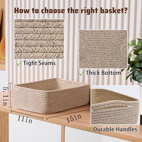 Large Shallow Organizing Baskets 15x11x5.1 Inches (3 Count)