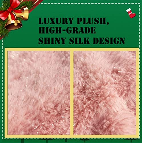 36 Inch Faux Fur Christmas Tree Skirt Pink Shiny Plush Skirt for Merry Christmas Party Christmas Tree Decoration