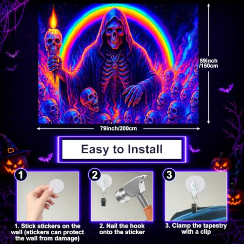 Blacklight Tapestry Grim Reaper Wall Hanging 78 x 59 Inch