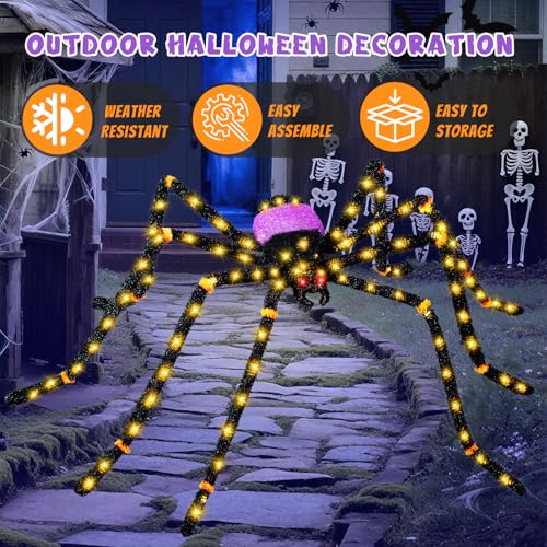 5.5FT Giant Spider Halloween Decorations with 100LED