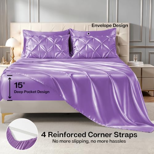 Satin Queen Comforter Set Lavender (7 Count)