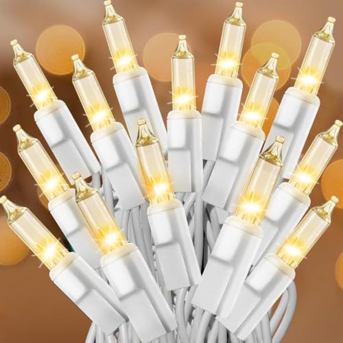 Clear Christmas Lights 25FT 100 Incandescent Bulbs Warm White Mini Lights with White Wire for Christmas Tree