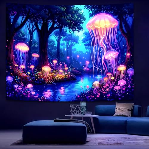 Blacklight Jellyfish Forest Tapestry