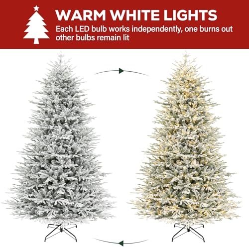 9 ft Prelit Flocked Christmas Tree with Realistic PE Foliage