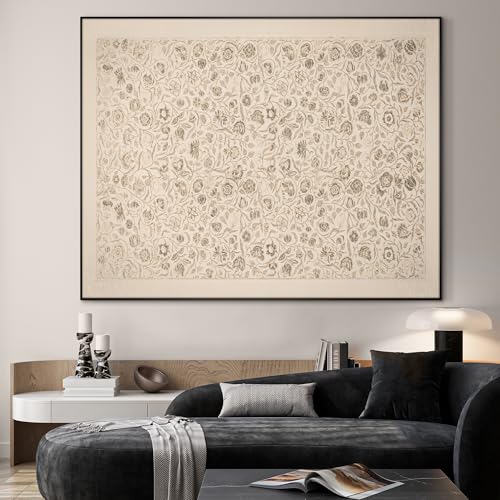 36"x46" Extra Large Framed Wall Art Vintage Botanical Sketch with Detailed Floral Pattern