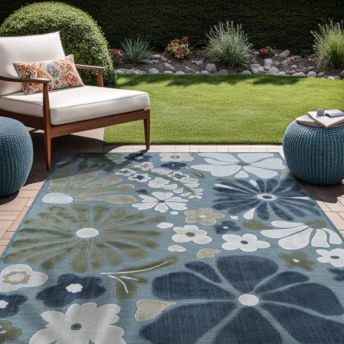 Outdoor Rug 10x14 Large Modern Floral Tropical Area Rugs for Outdoor and Indoor Patio Easy to Clean Non Shedding Living Room Porch Garden Washable Outside Carpet (140 Sq Ft)