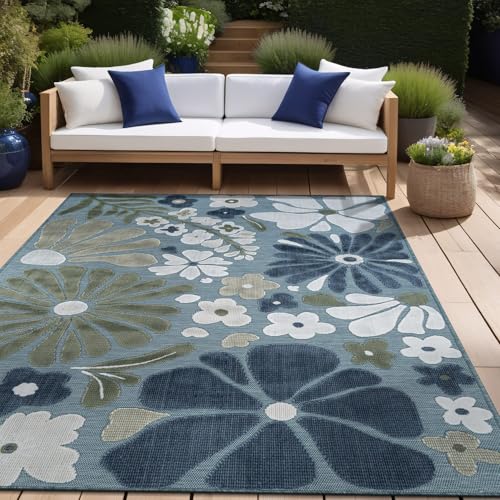 Outdoor Rug 10x14 Large Modern Floral Tropical Area Rugs for Outdoor and Indoor Patio Easy to Clean Non Shedding Living Room Porch Garden Washable Outside Carpet (140 Sq Ft)