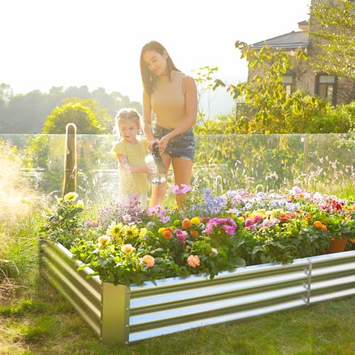 2 Pack 8×4×1ft Galvanized Metal Raised Garden Bed (2 Count)