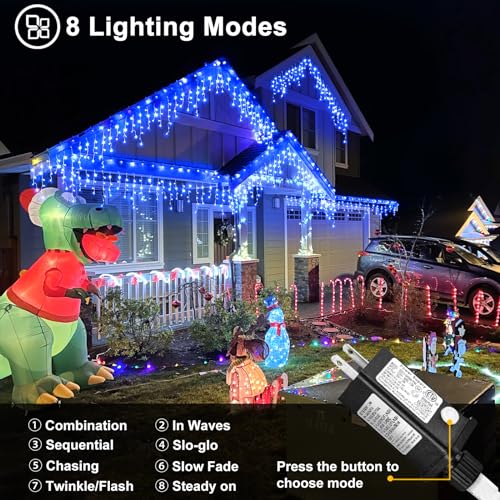 Blue Christmas Lights Outdoor Icicle Lights for Outside 33ft 400 LED Lights