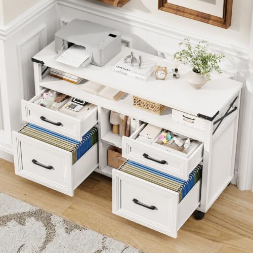 Farmhouse Filing Cabinet with Adjustable Shelf & Wheels