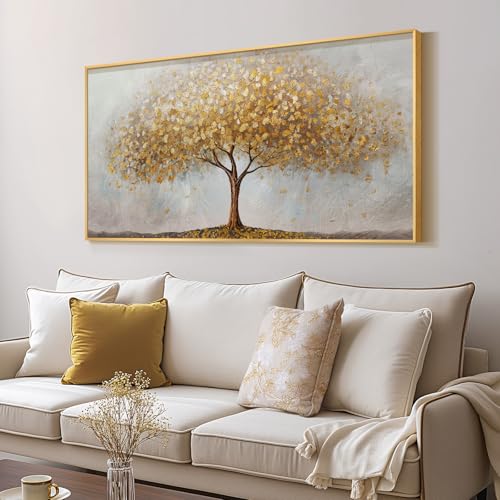 Large Framed Modern Gold Tree of Life Wall Art for Living Room