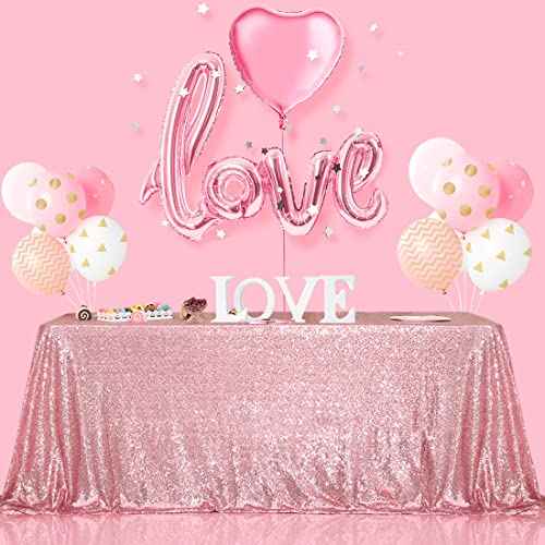 Sequin Tablecloth 90x132 Inch Fuchsia Pink for Wedding Party