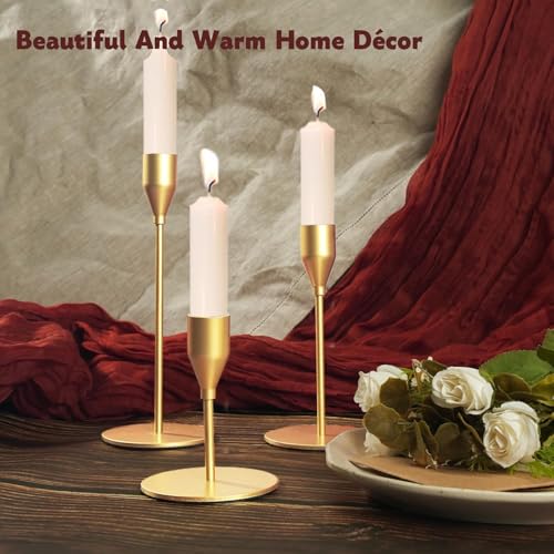 Matte Gold Candle Holders Bulk Painted Gold Metal Candlesticks Fit 0.8 Inch Taper Candles Decorative Metal Candelabra for Wedding Home Holiday Anniversary Party Dinning Table Decors (36 Count)