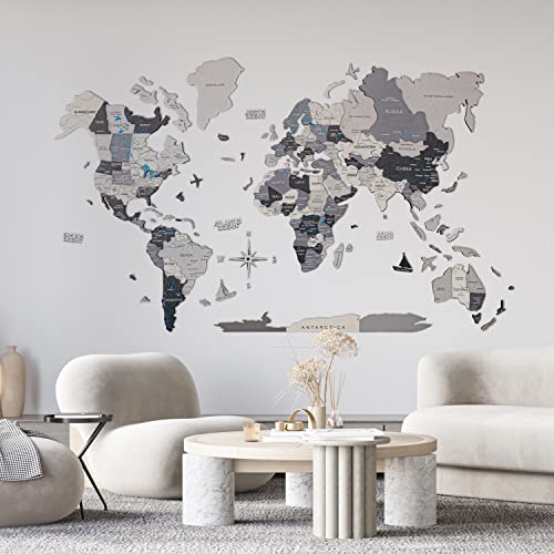 Handmade 3D Wood World Map Wall Art Large Wall Decor Track Your World Travels