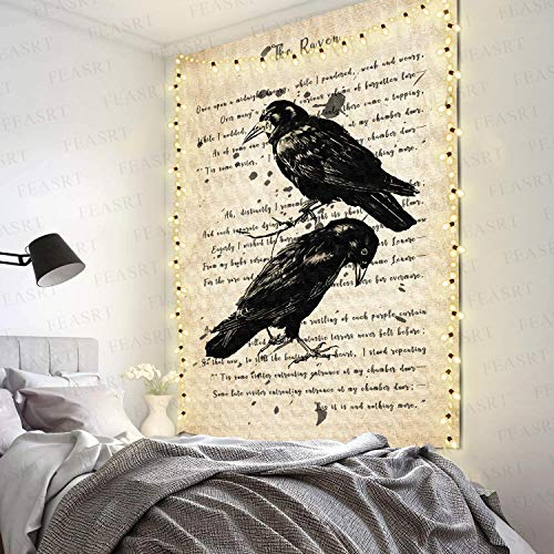 Raven Tapestry Wall Decor Vintage Poe Gothic Rustic Home Room Raven Wall Hanging 40x60inch for Living Room Bedroom Dormitory Office