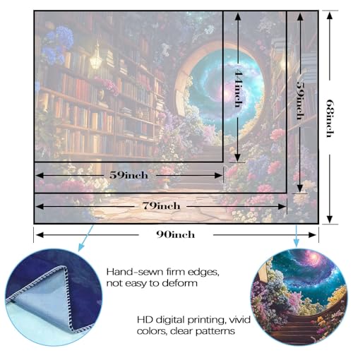 Floral Bookshelf Tapestry Fantasy Library Tapestries Wall Hanging Vintage Plant Flower Book Large Tapestry for Bedroom Living Room Dorm 80 x 60 inch