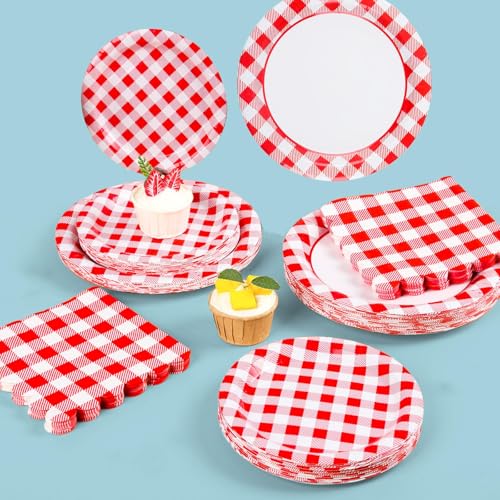150Pcs Christmas Red Gingham Plates and Napkins (150 Count)