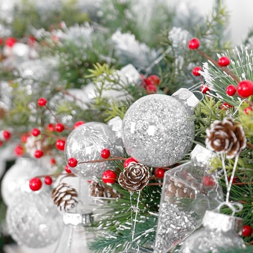 34PCS Silver White Christmas Ball Ornaments Set for Tree Decor (34 Count)