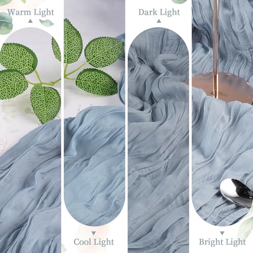 6 Pack Dusty Blue Cheesecloth Table Runner 35×120 Inch Fall Boho Home Decor (5.28 Ounce)