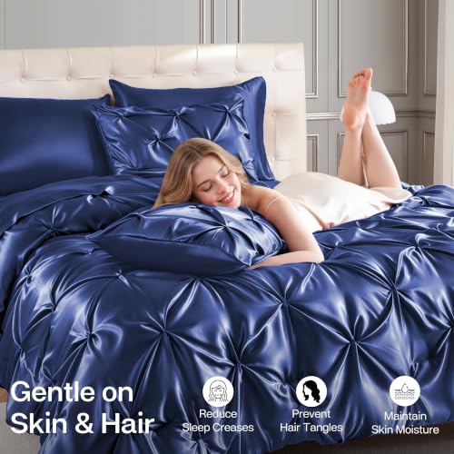 Satin Full Size Comforter Set Navy Blue