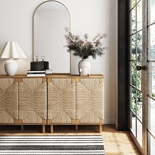 Beacon Accent Natural Sideboard Storage Cabinet TV Stand in Light Wood with Adjustable Interior Shelf and Seagrass Doors