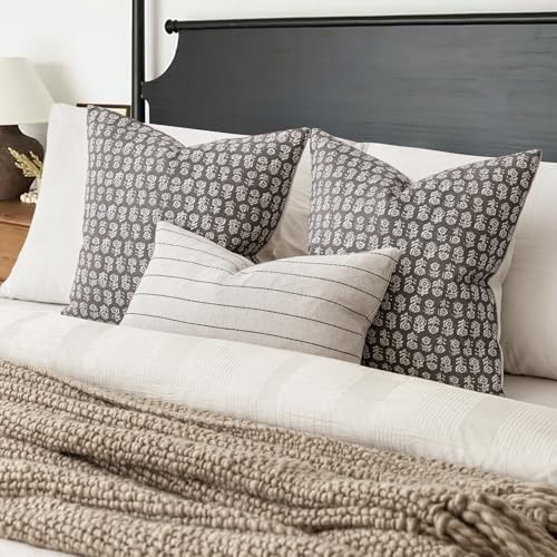 Decorative Floral Print Throw Pillow Covers 20×20 Rustic Gray (2 Count)