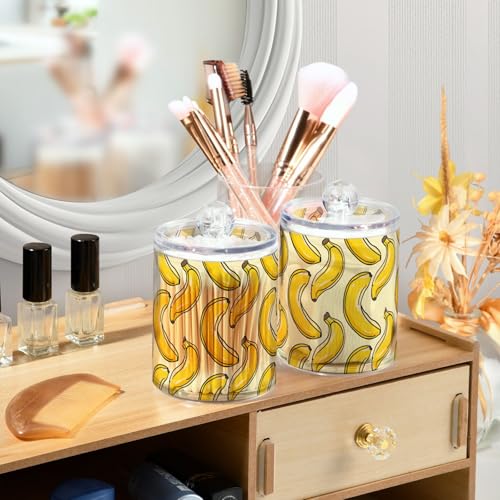 2 Pack Qtip Holder Organizer Dispenser Bananas Yellow Bathroom Storage Canister Cotton Ball Holder Container for Cotton Pads (2 Count)