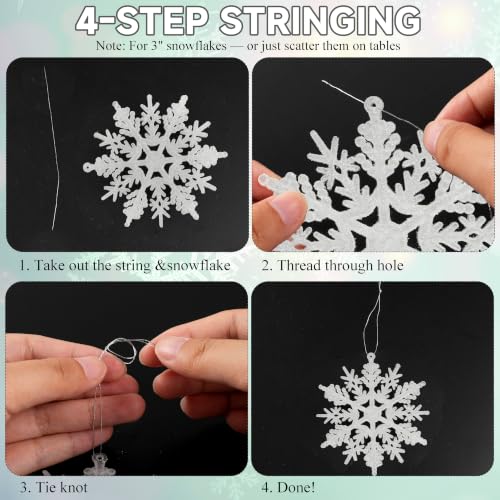 Glitter Snowflake Ornaments for Christmas Tree Decorations White (36 Count)