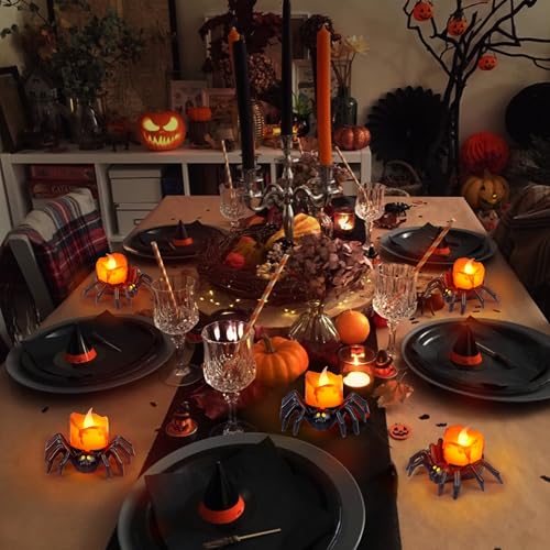 6 Pack Halloween Flameless Candles Battery Operated LED Spider Tealight Candles for Halloween Home Decorations (6 Count)