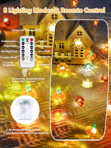 Fall Decor 3D Pumpkin Acorn Maple Leaf Fairy Lights Battery Operated Remote