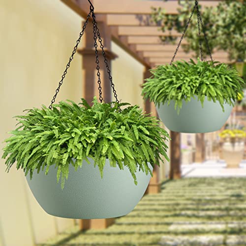 13 inch 2 Pack Large Hanging Planters for Indoor Outdoor Plants with Drainage Holes and Chain (2 Count)