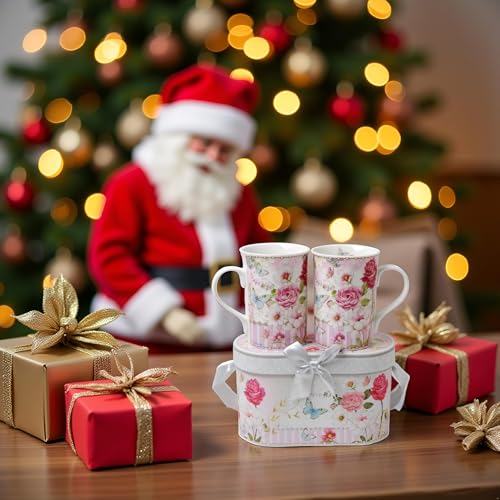 Elegant Bone China Two Coffee Mugs set in floral design (2 Count)